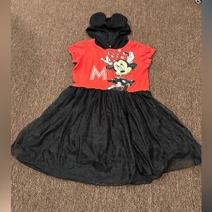 EUC Girls Disney hooded Minnie Mouse dress short sleeve tulle bottom 14-16 XL